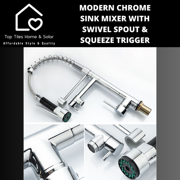 Modern Chrome Sink Mixer with Swivel Spout & Squeeze Trigger