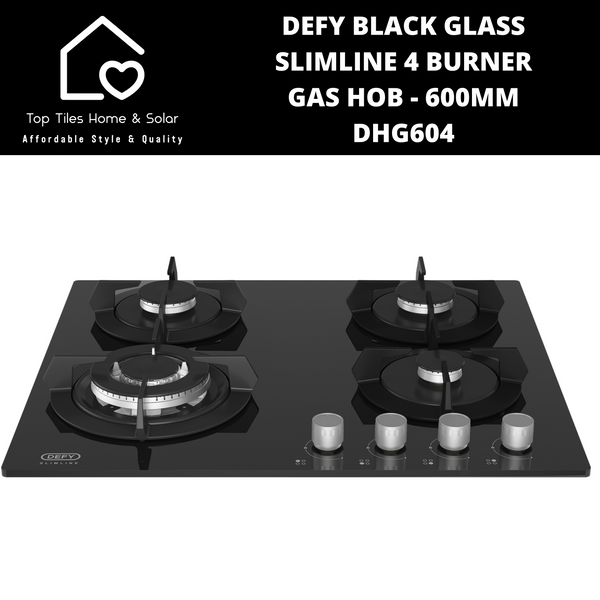 Defy Black Glass Slimline 4 Burner Gas Hob - 600mm DHG604