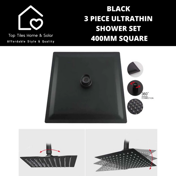 Black 3 Piece Ultrathin Shower Set - 400mm Square