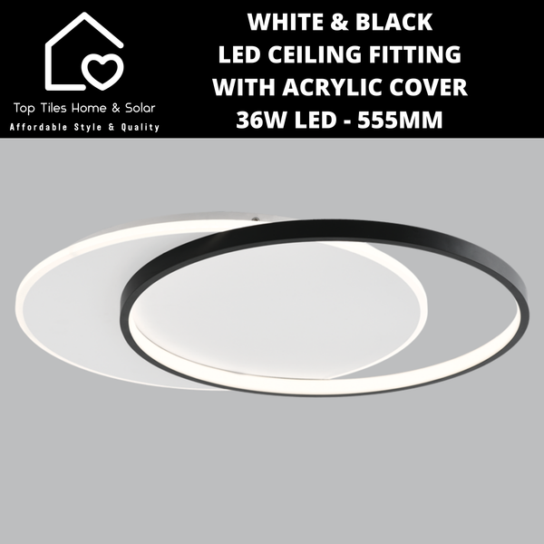 White & Black LED Ceiling Fitting with Acrylic Cover - 36W LED - 555mm