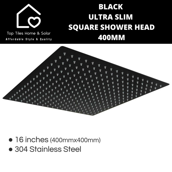 Black Ultra Slim Square Shower Head - 400mm