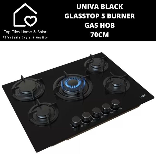 Univa Black Glasstop 5 Burner Gas Hob - 70cm