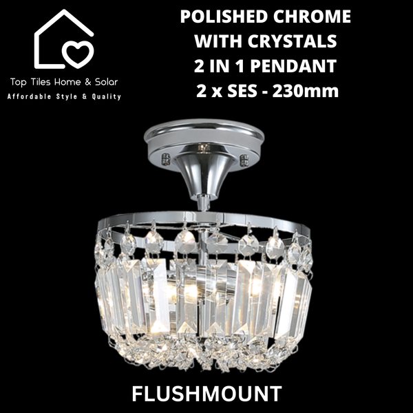 Polished Chrome with Crystals 2 in 1 Pendant - 2 x SES - 230mm