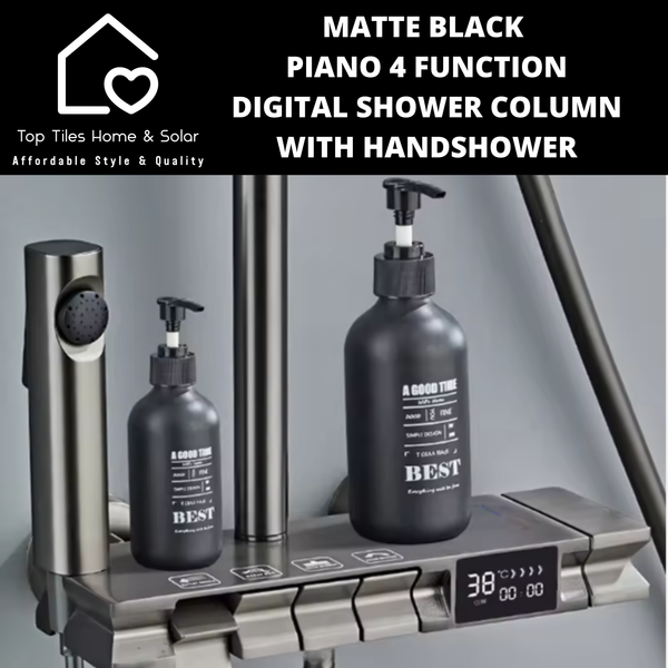 Black Piano 4 Function Digital Shower Column With Handshower