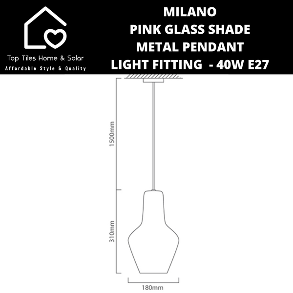 Milano Pink Glass Shade Metal Pendant Light Fitting  - 40W E27 Small