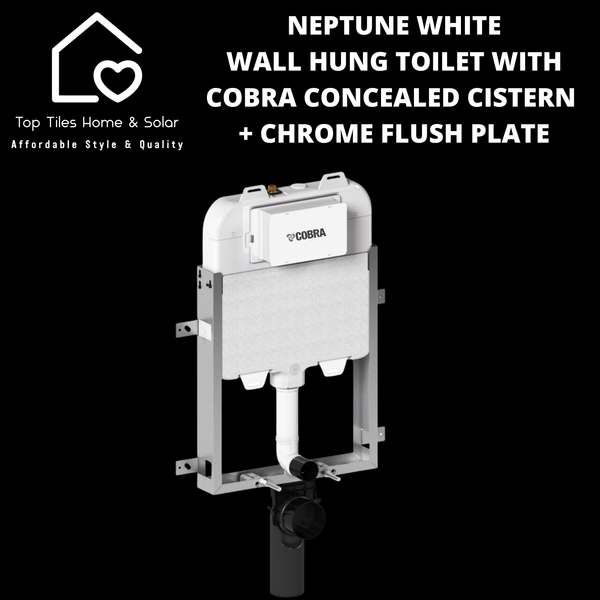 Neptune White Wall Hung Toilet With Cobra Concealed Cistern & Chrome Flush Plate