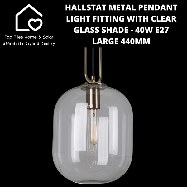 Hallstat Metal Pendant Light Fitting with Clear Glass Shade - 40W E27 Large 440mm