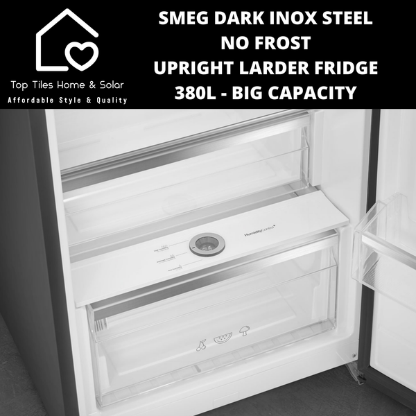 Smeg Dark Inox Steel No Frost Upright Larder Fridge - 380L Big Capacity