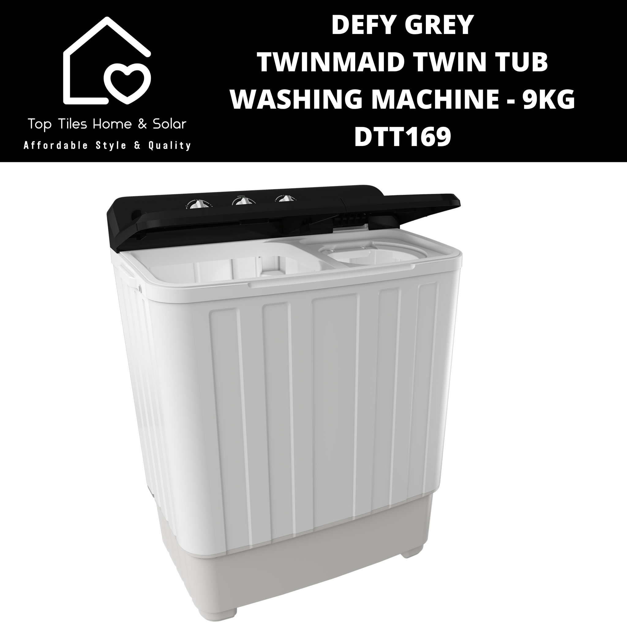 Defy Grey Twinmaid Twin Tub Washing Machine - 9kg DTT169 – Top