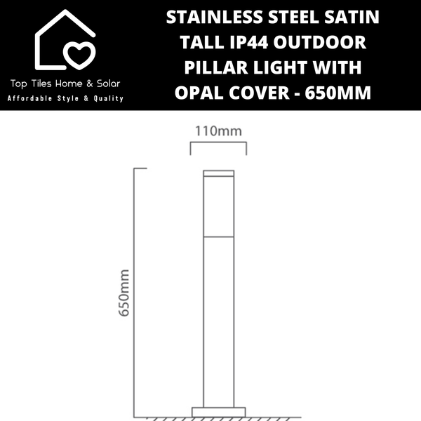 Stainless Steel Satin Tall IP44 Outdoor Pillar Light with Opal Cover - 650mm