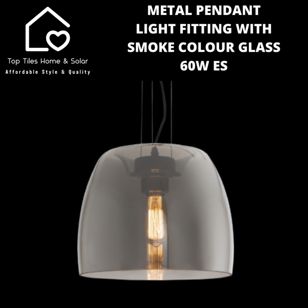 Metal Pendant Light Fitting with Smoke Colour Glass - 60W ES