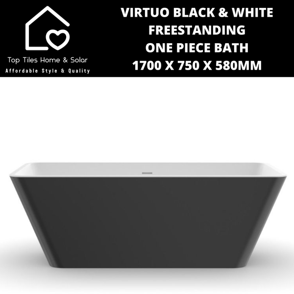 Virtuo Black & White Square Freestanding One Piece Bath - 1700 x 750 x 580mm