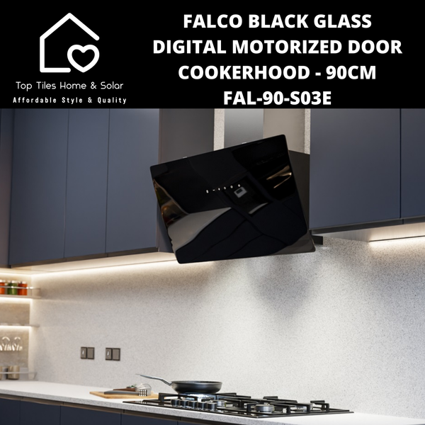 Falco Black Glass Digital Motorized Door Cookerhood - 90cm FAL-90-S03E