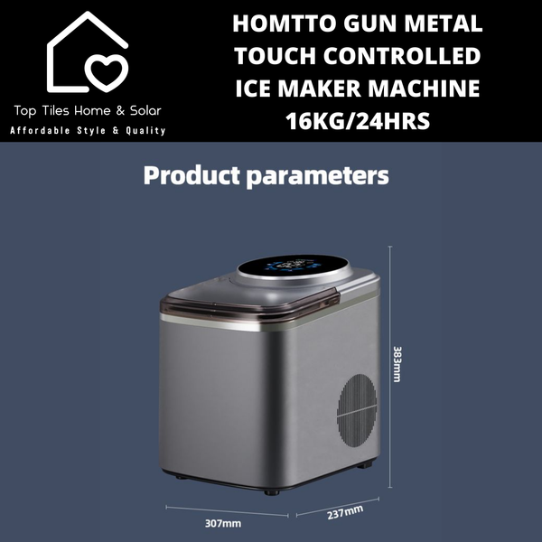 Homtto Gun Metal Touch Control Ice Maker Machine - 16kg/24Hrs