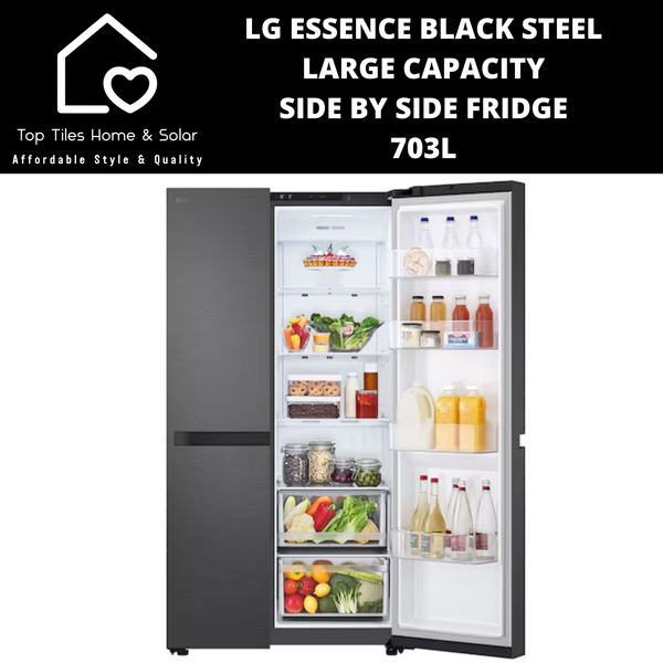 LG Essence Black Steel Large Capacity Side by Side Fridge - 703L