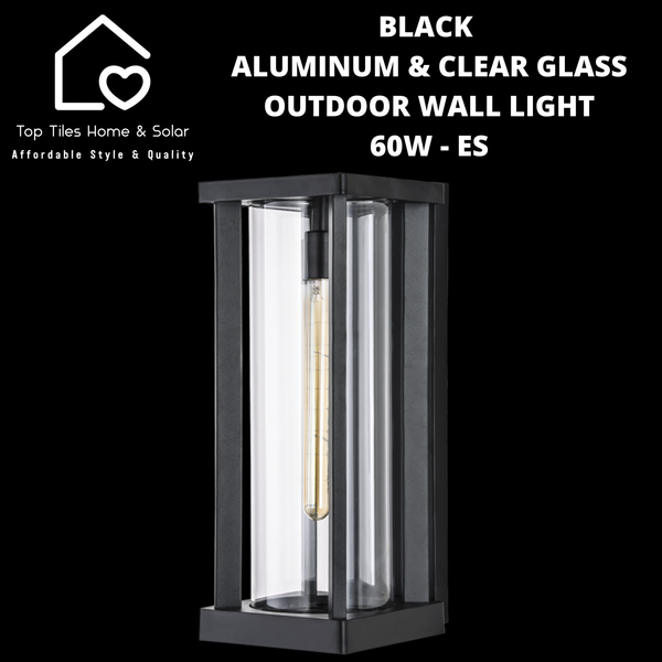Black Aluminum & Clear Glass Outdoor Wall Light - 60W ES