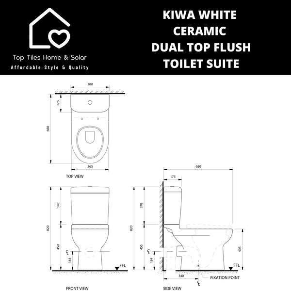 Kiwa White Ceramic Dual Top Flush Toilet Suite