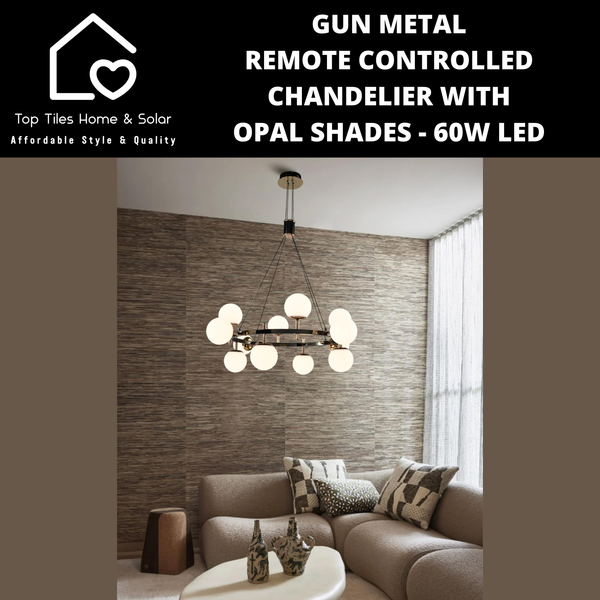 Gun Metal Remote Controlled Chandelier with Opal Shades - 60W LED