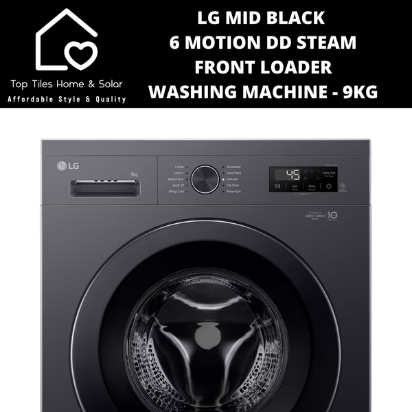 LG Mid Black 6 Motion DD Steam Front Loader Washing Machine - 9kg