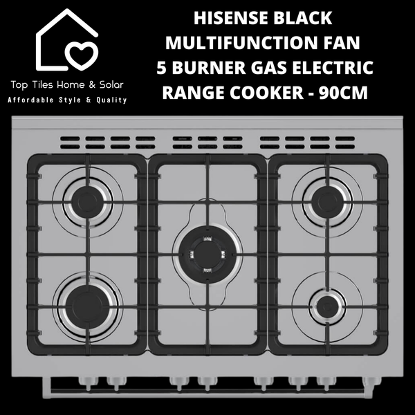 Hisense Black Multifunction Fan 5 Burner Gas Electric Range Cooker - 90cm