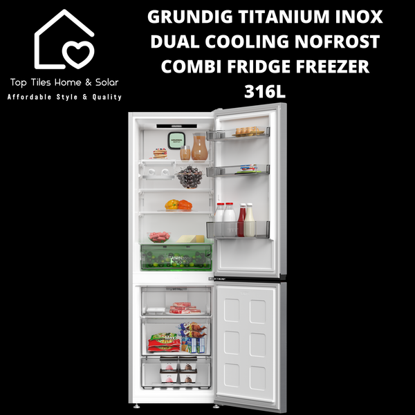 Grundig Titanium Inox Dual Cooling NoFrost Combi Fridge Freezer - 316L