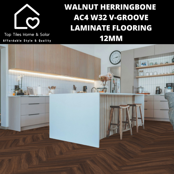Walnut Herringbone AC4 W32 V-Groove Laminate Flooring - 12mm