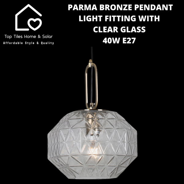 Parma Bronze Pendant Light Fitting with Clear Glass - 40W E27