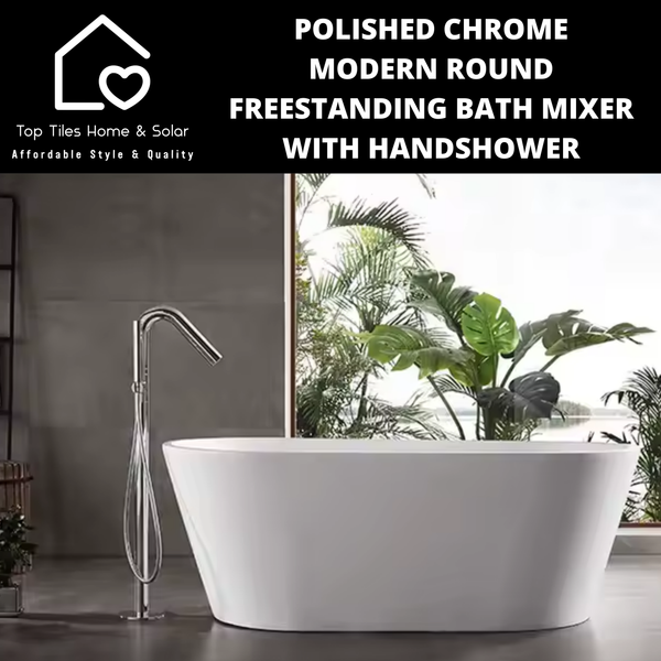 Polished Chrome Modern Round Freestanding Bath Mixer With Handshower