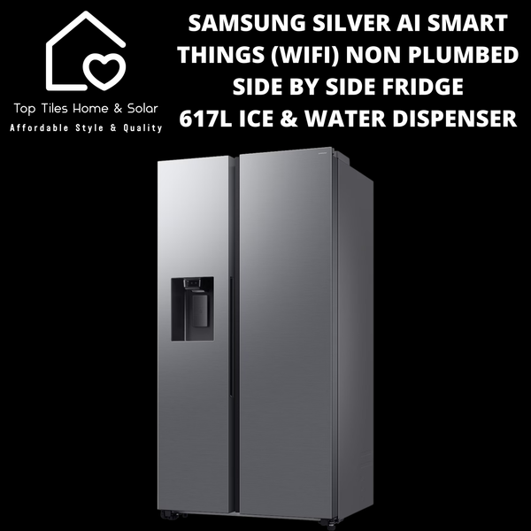 Samsung Silver Ai Smart Things (Wifi) Non Plumbed Side by Side Fridge - 617L Ice & Water Dispenser