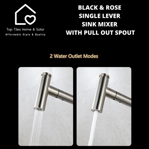 Black & Rose Single Lever Sink Mixer With Pull Out Spout