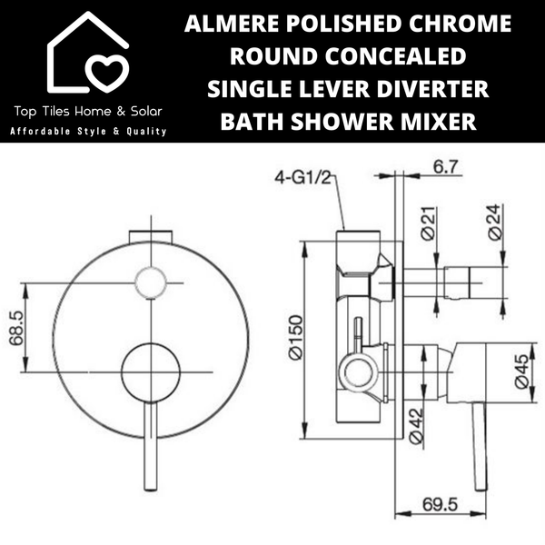Almere Polished Chrome Round Single Lever Bath Shower Diverter Mixer