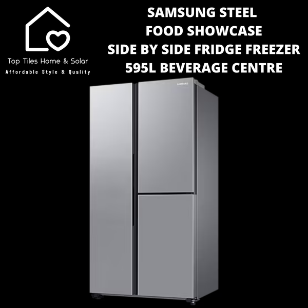 Samsung Steel Food Showcase Side by Side Fridge Freezer - 595L Beverage Centre