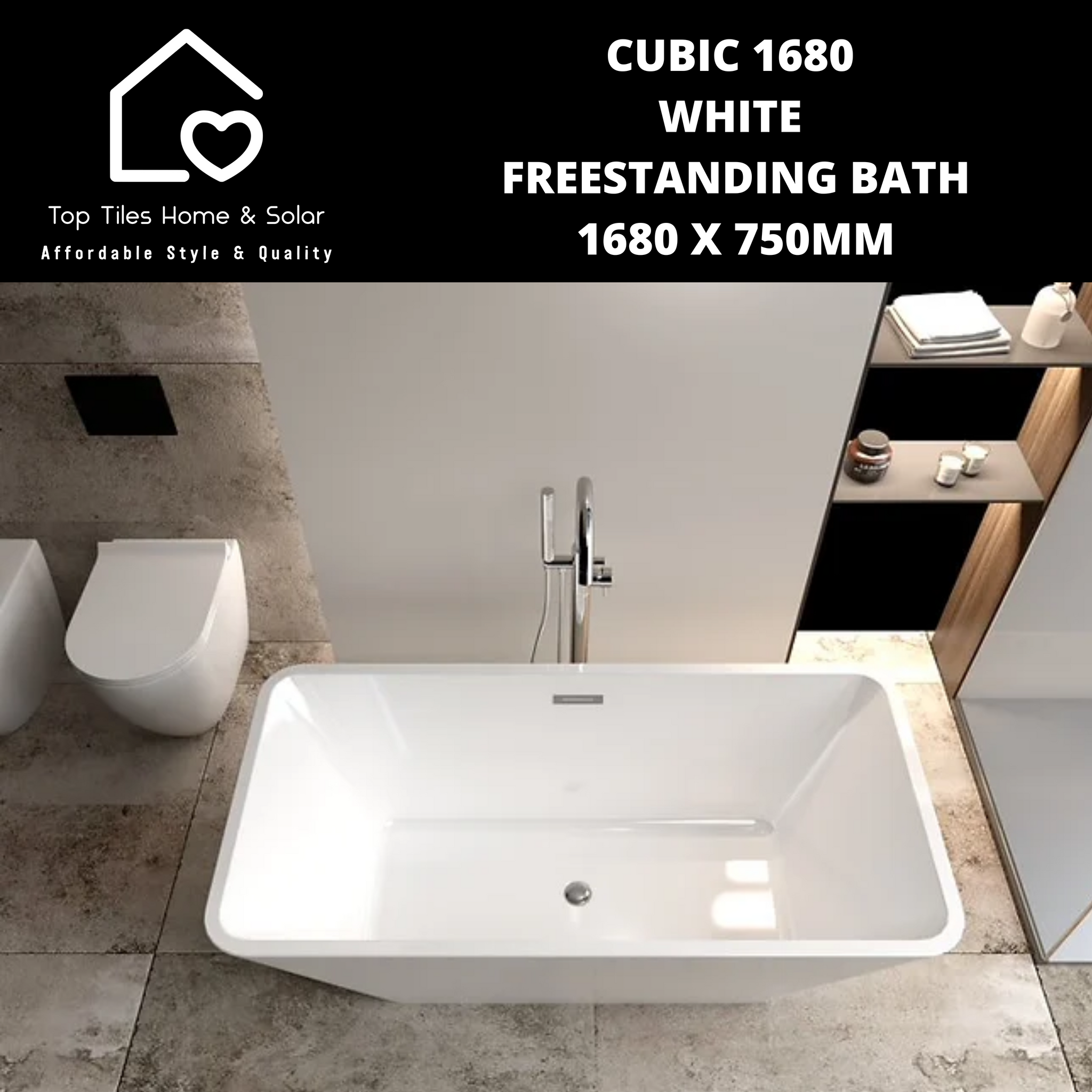 Cubic 1680 White Freestanding Bath - 1680 x 750mm – Top Tiles Home