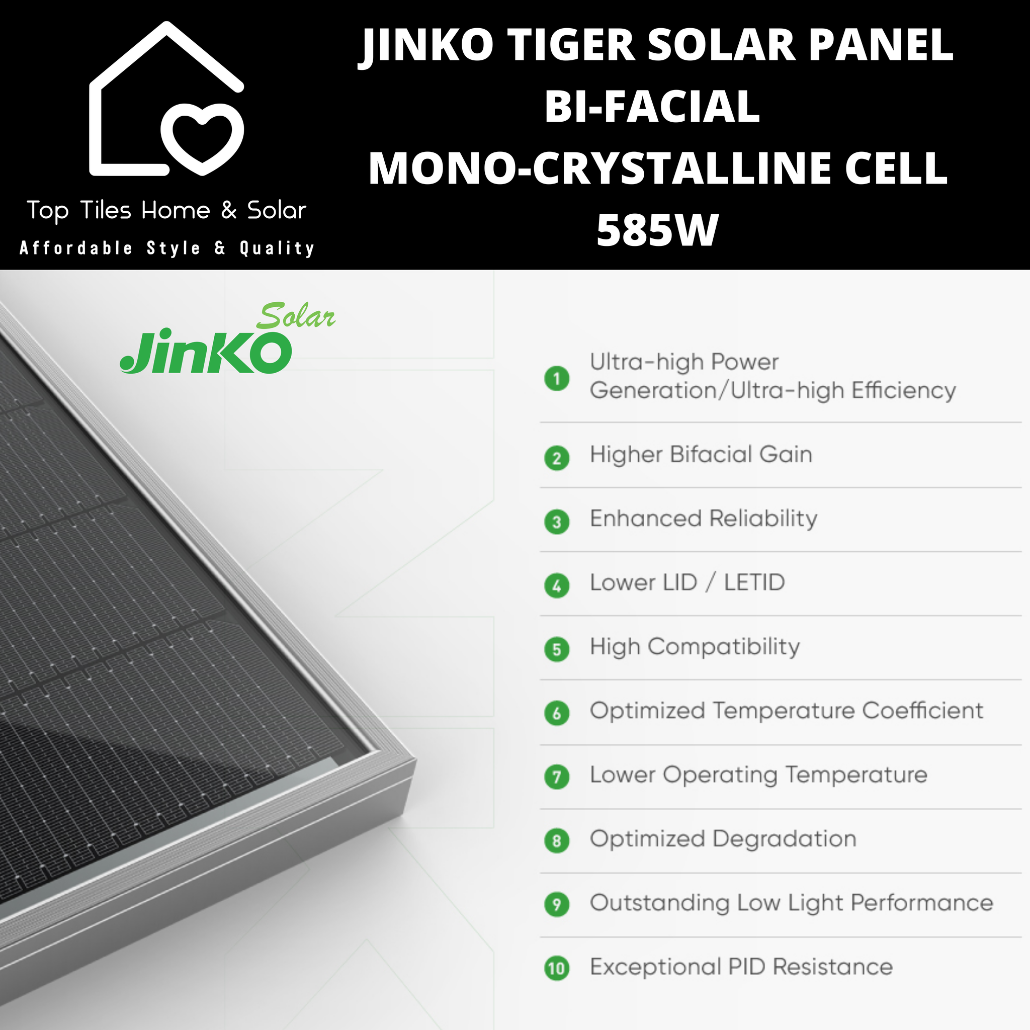 【Ojuuunページ】 Jinko Tiger Solar Panel Bi-Facial Mono-Crystalline Cell - 585W