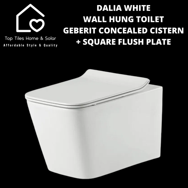 Dalia White Wall Hung Toilet With Geberit Concealed Cistern & Square Flush Plate