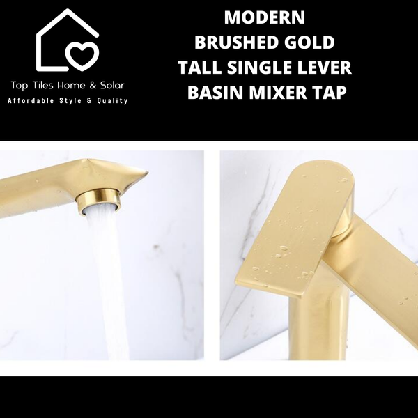 Modern Brushed Gold Tall Single Lever Basin Mixer Tap