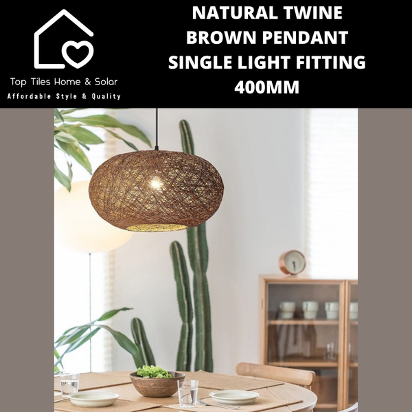 Natural Twine Brown Pendant Single Light Fitting - 400mm