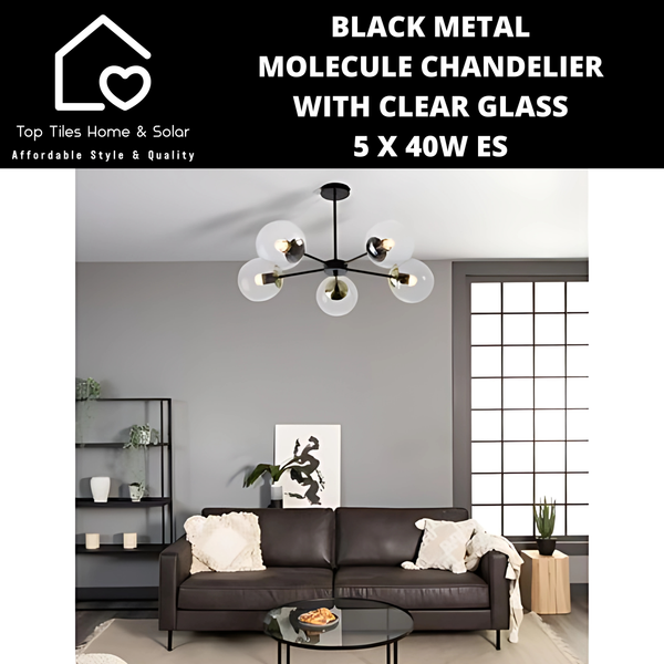 Black Metal Molecule Chandelier With Clear Glass - 5 x 40W ES