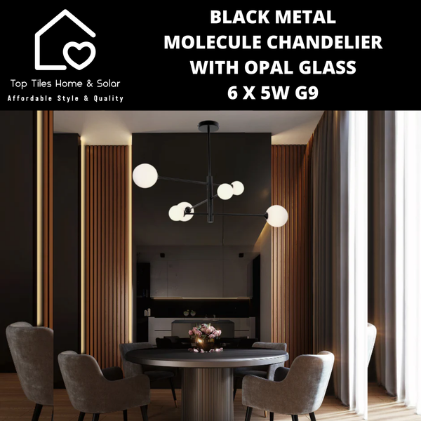 Black Metal Molecule Chandelier With Opal Glass - 6 x 5W G9