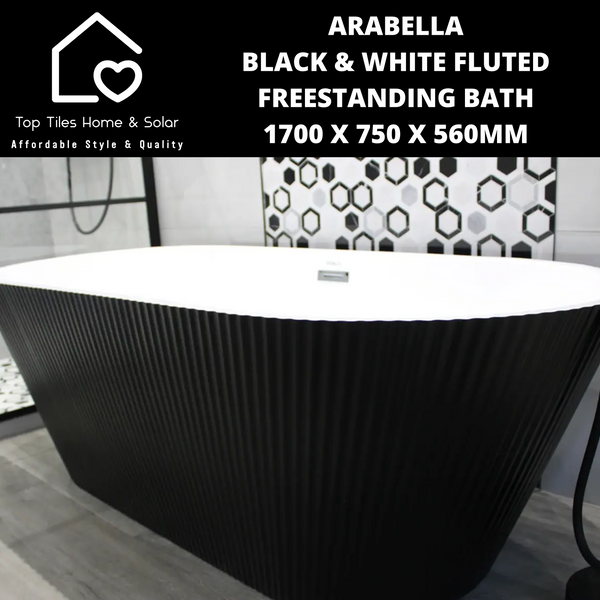 Arabella Black & White Fluted Freestanding Bath - 1700 x 750 x 560mm