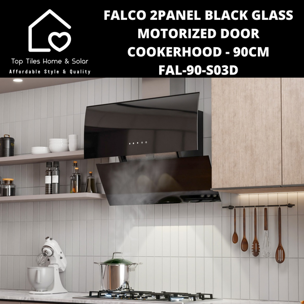 Falco 2Panel Black Glass Motorized Door Cookerhood - 90cm FAL-90-S03D