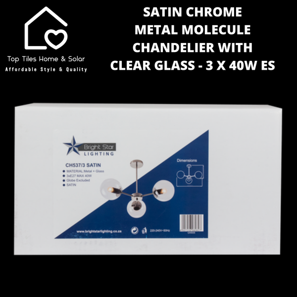 Satin Chrome Metal Molecule Chandelier With Clear Glass - 3 x 40W ES