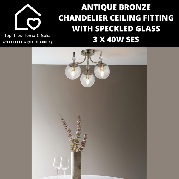 Antique Bronze Chandelier Ceiling Fitting with Speckled Glass - 3 x 40W SES