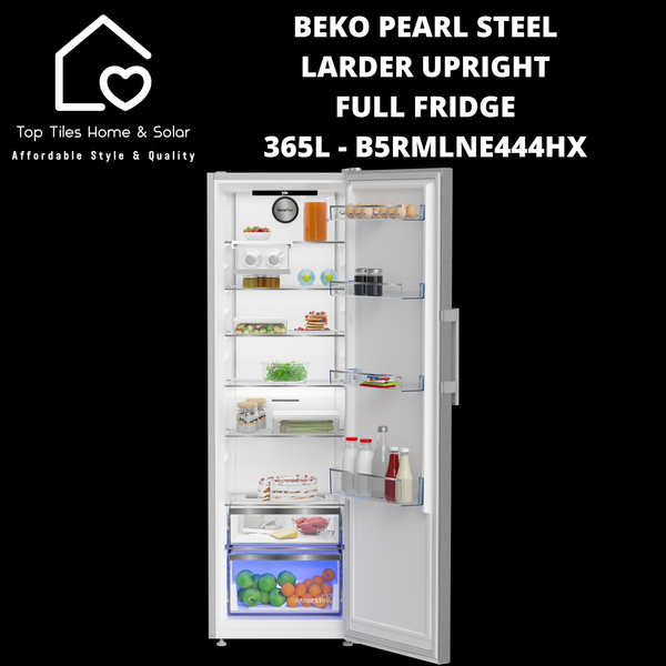 Beko Pearl Steel Larder Upright Full Fridge - 365L B5RMLNE444HX