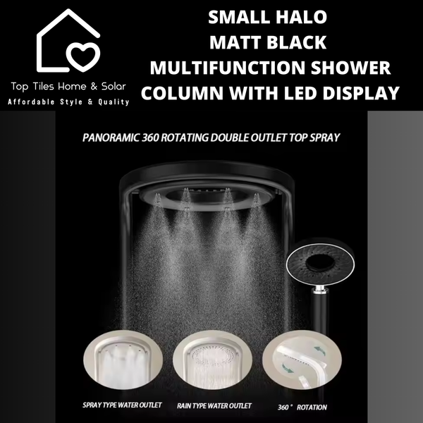Small Halo Matt Black Multifunction Shower Column with LED Display