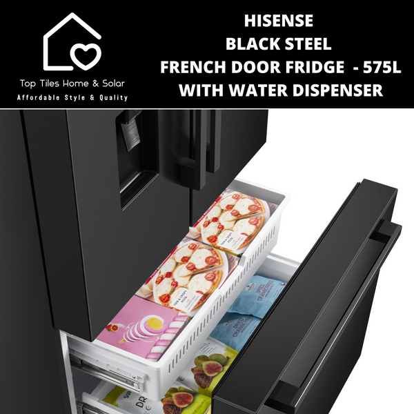 Hisense Black Steel French Door Fridge  - 575L With Water Dispenser