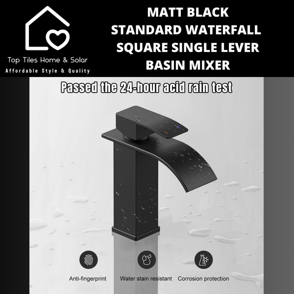 Matt Black Standard Waterfall Square Single Lever Basin Mixer