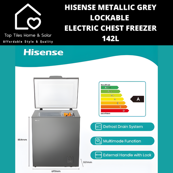 Hisense Metallic Grey Lockable Electric Chest Freezer - 142L