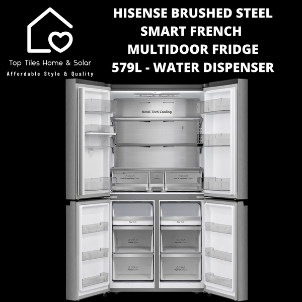 Hisense Brushed Steel Smart French MultiDoor Fridge  - 579L Water Dispenser