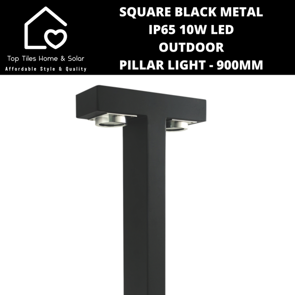 Square Black Metal IP65 10W LED Outdoor Pillar Light - 900mm